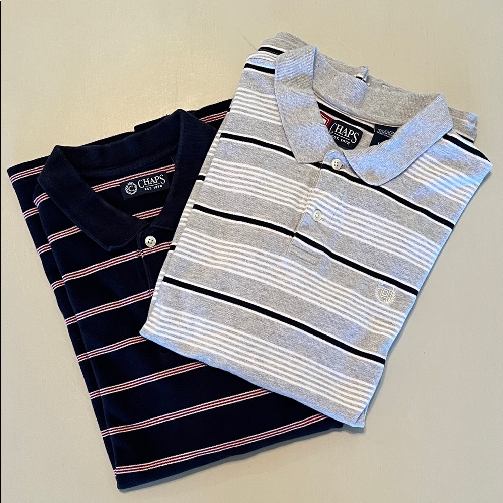 Two Chaps Men's Polo Shirts - Navy and Gray with Stripes